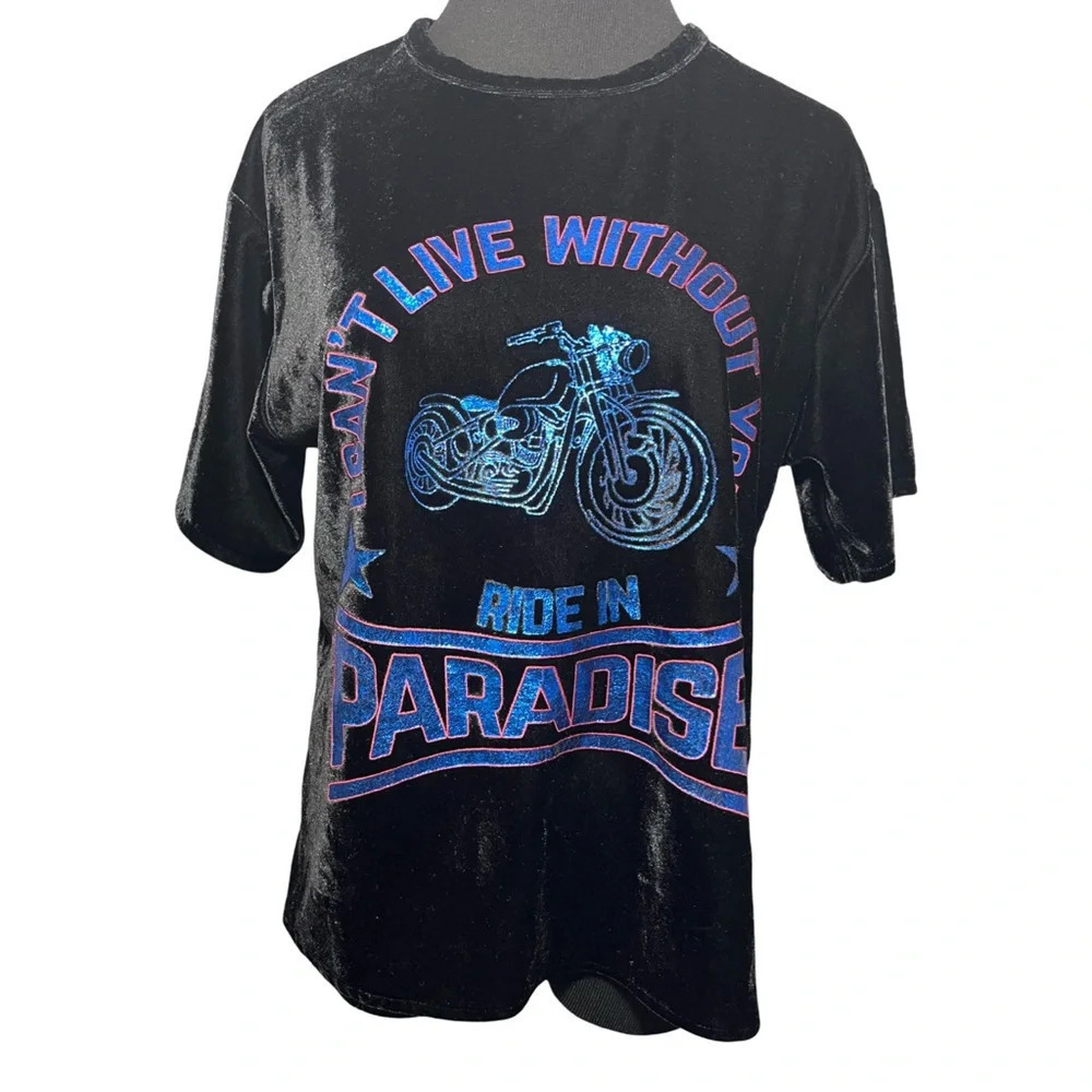 Zara W/B Tribute Ride In Paradise Velvet Oversized Tee Shirt - Picture 2 of 5